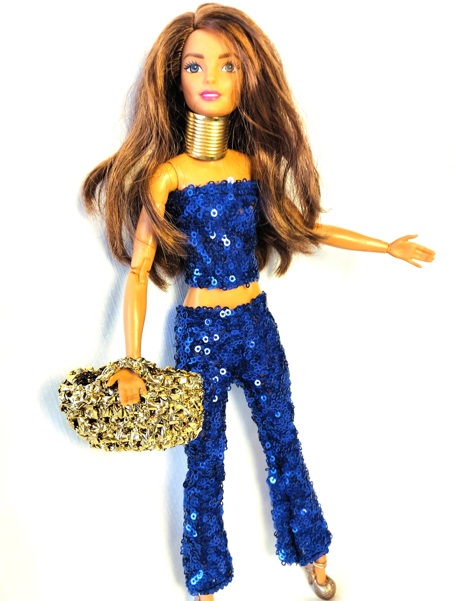 MIA WARDROBE PAYETLİ STRAPLEZ BLUZ , PANTOLON TAKIM OYUNCAK BEBEK KIYAFETİ  - Spangly strapless blouse and trousers - Blue