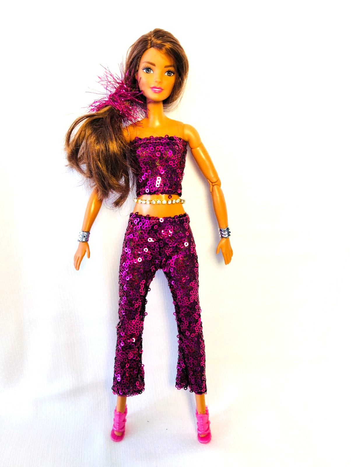 MIA WARDROBE PAYETLİ STRAPLEZ BLUZ , PANTOLON TAKIM OYUNCAK BEBEK KIYAFETİ  - Spangly strapless blouse and trousers