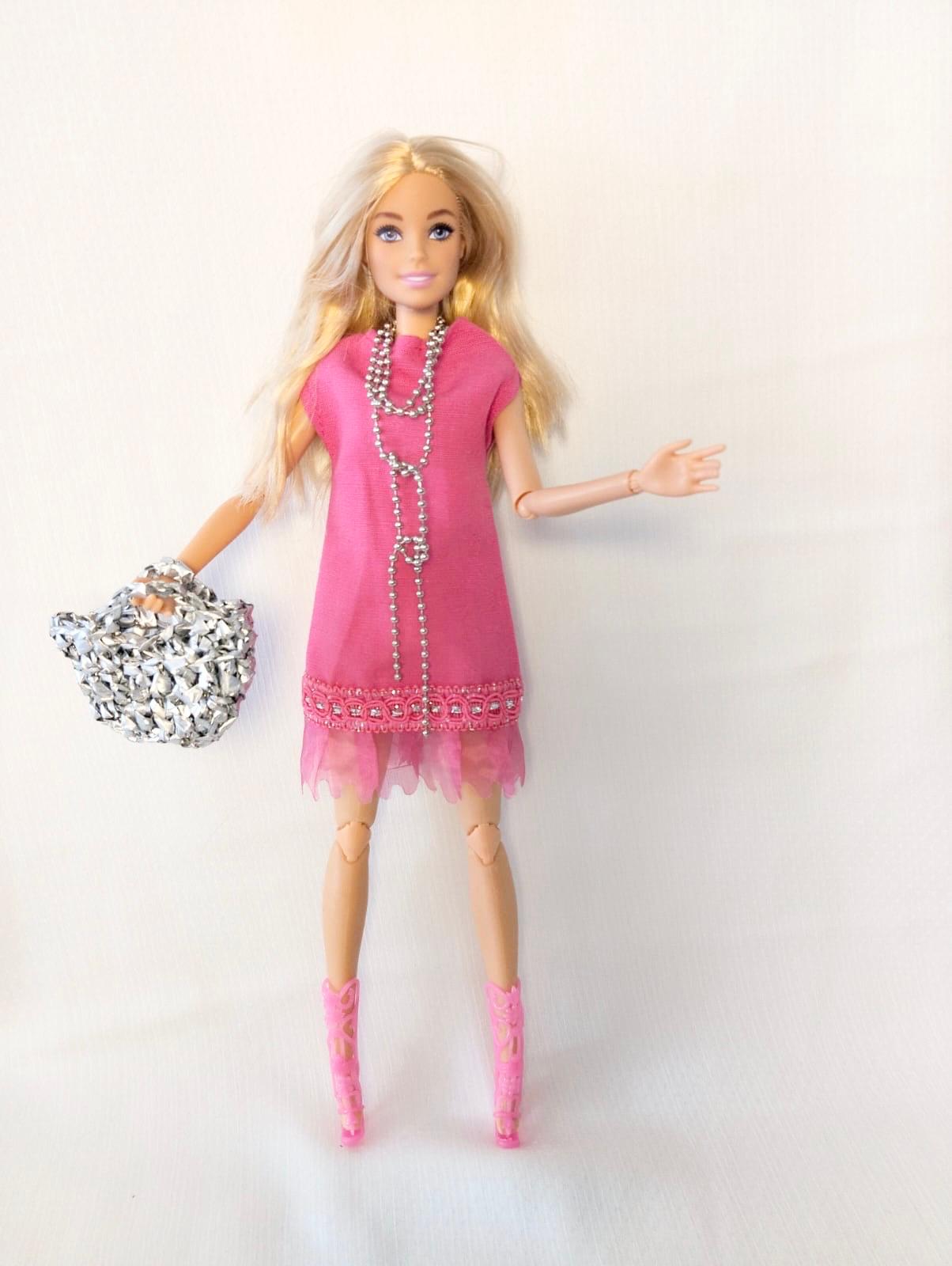 Fırfır Detaylı Pembe Oyuncak Bebek Elbisesi - Pink dress with ruffle dress