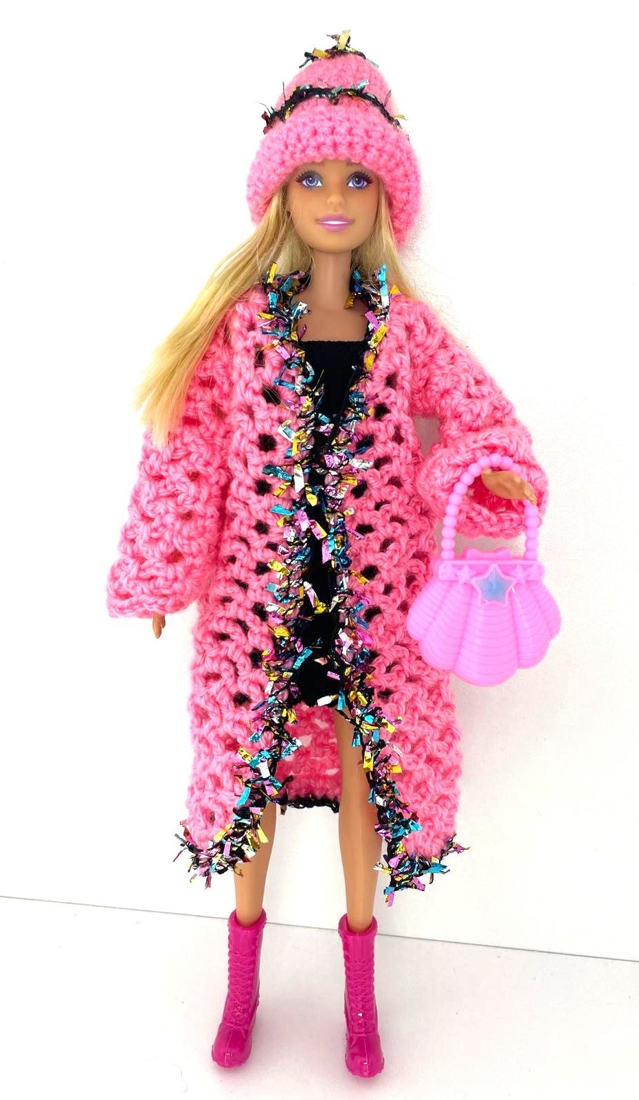 Mıa Oyuncak Bebek Kıyafeti Örgü Hırka - Bere Takım -2- Pink Knitted cardigan and hat