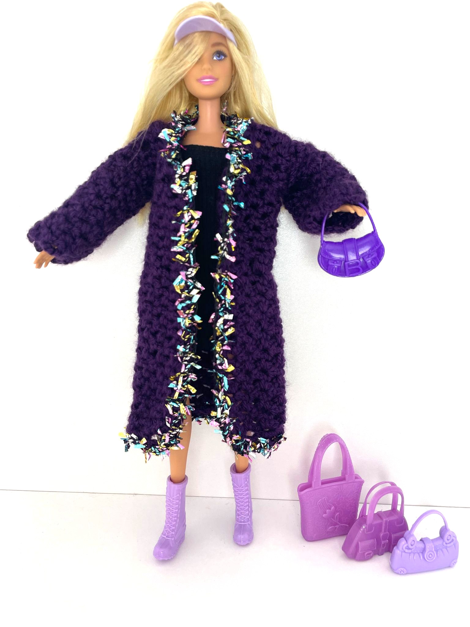 Mıa Oyuncak Bebek Kıyafeti Örgü Hırka - Bere Takım- Black Knitted cardigan and hat