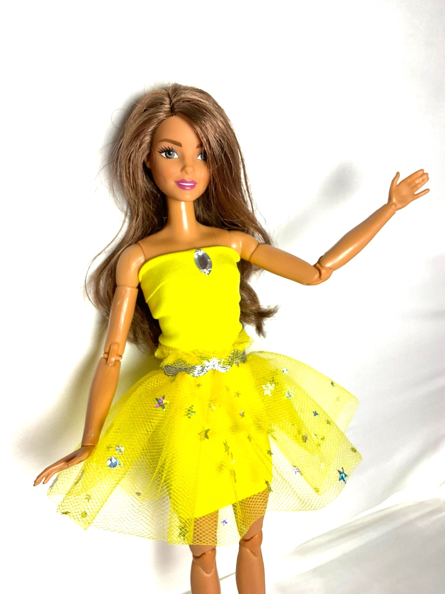 Sarı Tütü Etekli Mini Oyuncak Bebek Elbisesi