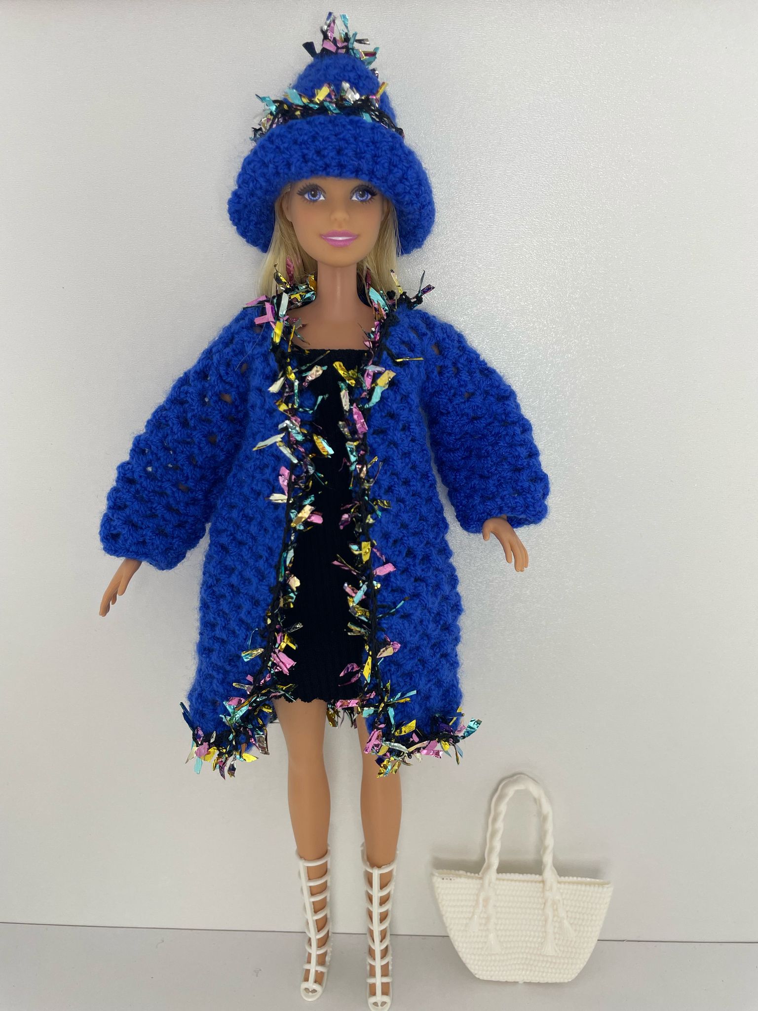 Mıa Oyuncak Bebek Kıyafeti Örgü Hırka - Bere Takım - Blue Knitted cardigan and hat