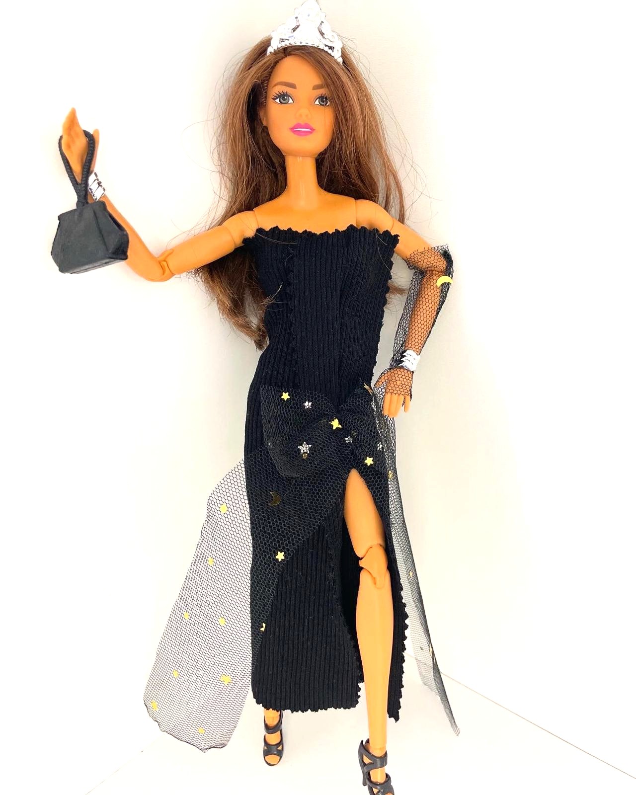 Fiyonk detaylı yırtmaçlı straplez uzun elbise - Slit long strapless dress with bow