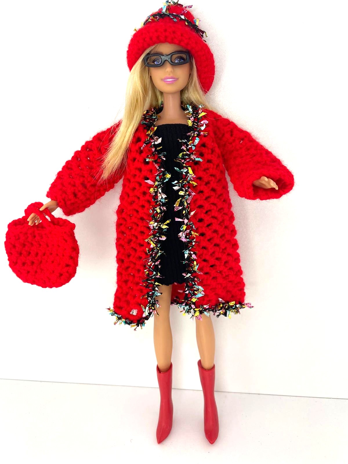 Mıa Oyuncak Bebek Kıyafeti Örgü Hırka - Bere Takım - Red knitted jacket and hat